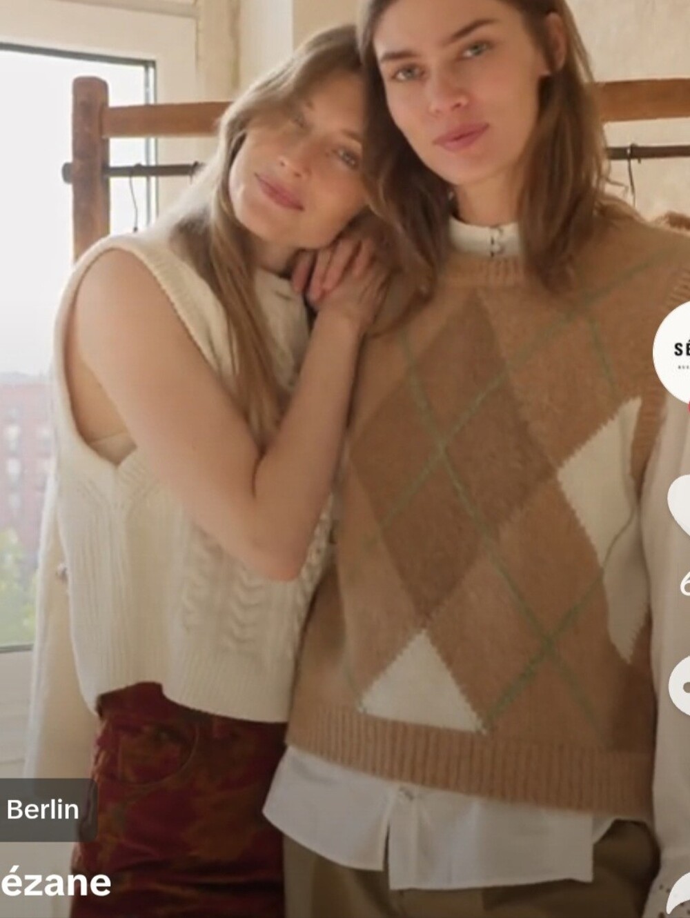 Sezane Sweater Vest Khaki Cream Argyle Crop Crew Neck Alpaca Blend Size Large - Picture 7 of 15